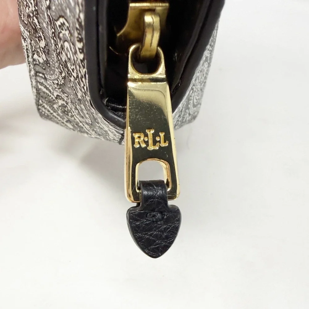 Ralph Lauren Black White Paisley Vegan Leather Clutch‎ Bag